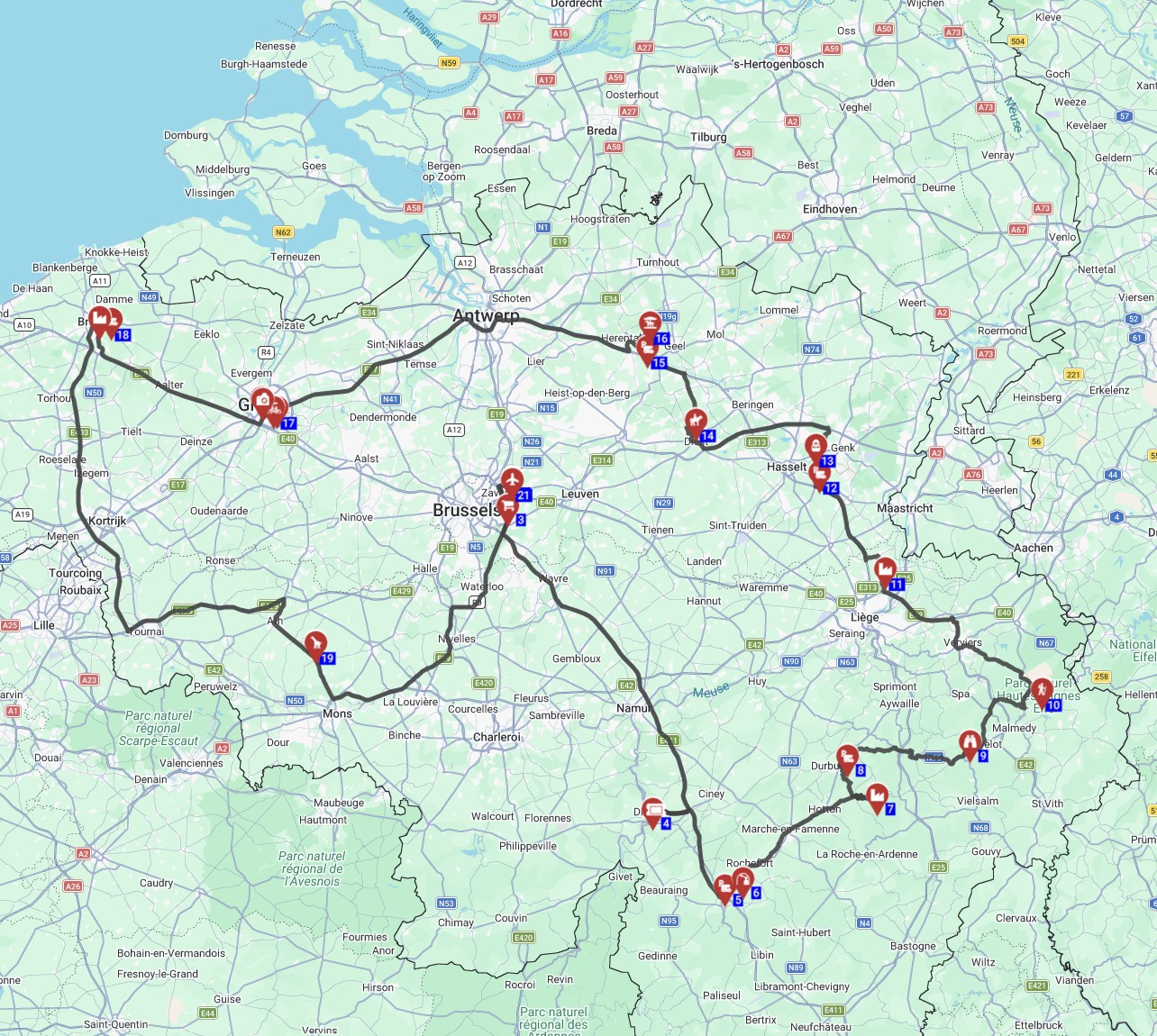 Map for Brussels Roundtrip - Short